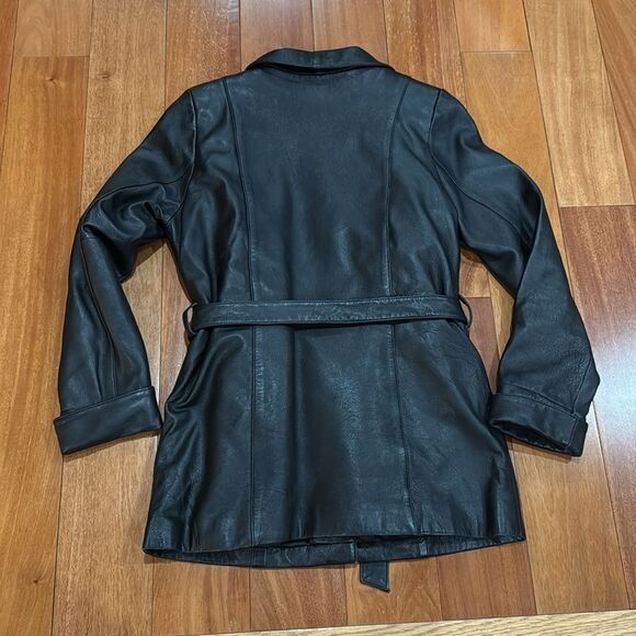 Wilsons Vintage Leather Black Belted Lined Jacket Size M - Picture 5 of 11